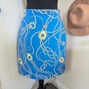 J. McLaughlin Blue Gold White Reversible Nautical Knot Skirt MD Coastal Cowgirl